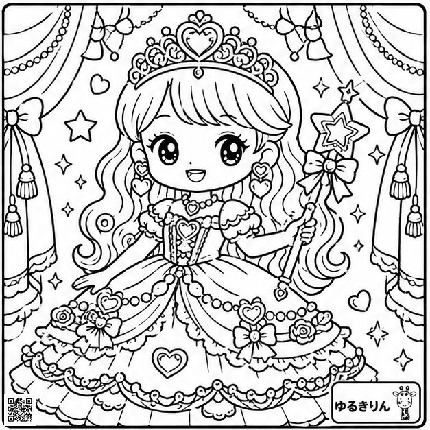 プリンセス＆ハート＆リボンの塗り絵③