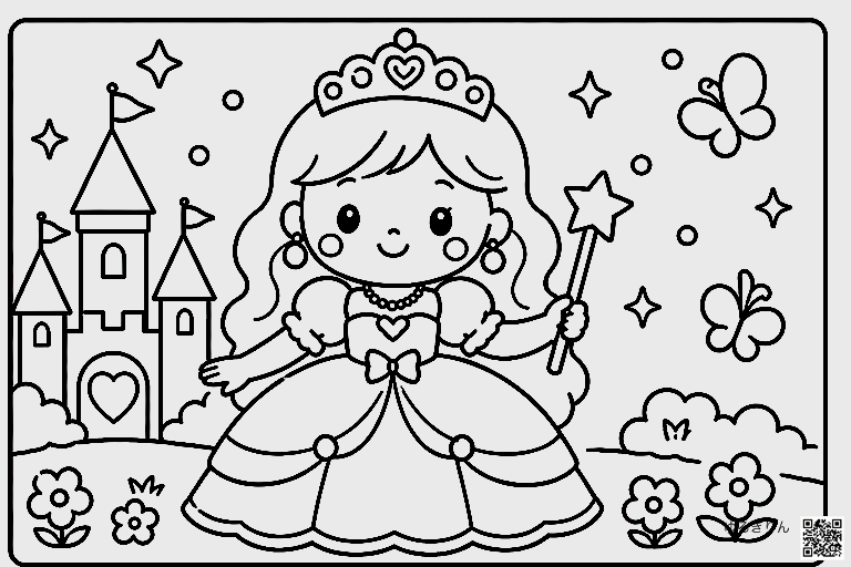 プリンセス＆ハート＆リボンの塗り絵②
