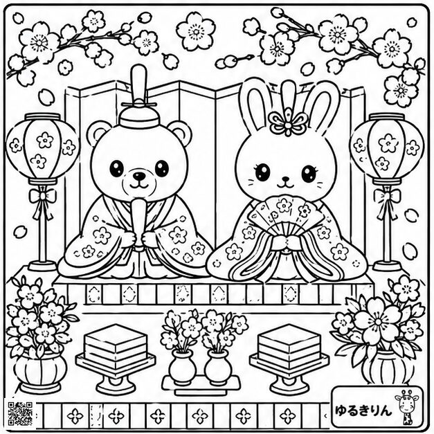 ひな祭りの塗り絵③