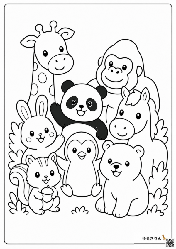 ぱくぱく動物大集合の塗り絵①